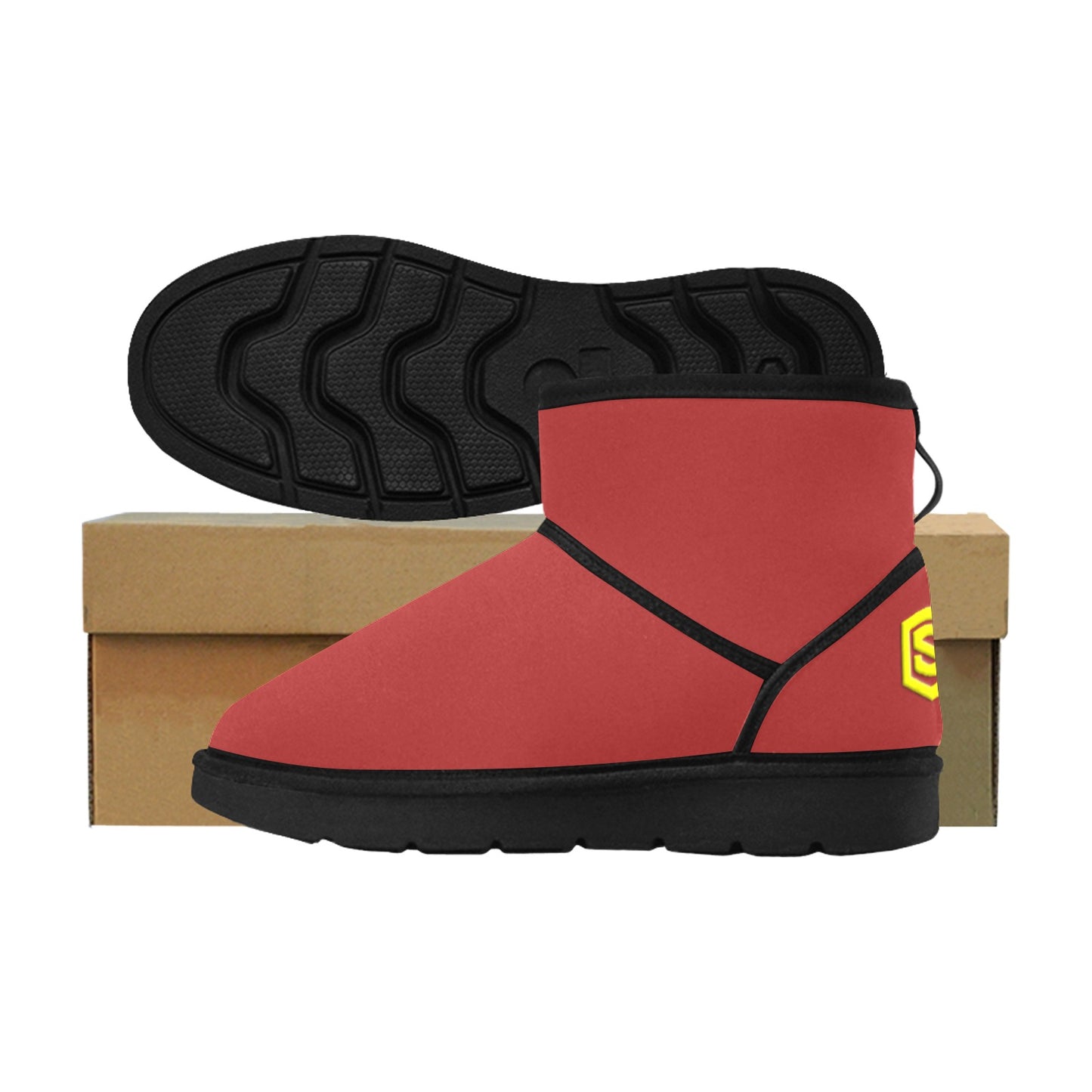 BROWN Low Top Men's Snow Boots WITH YELLOW LOGO Low Top Men's Snow Boots (Model 049)