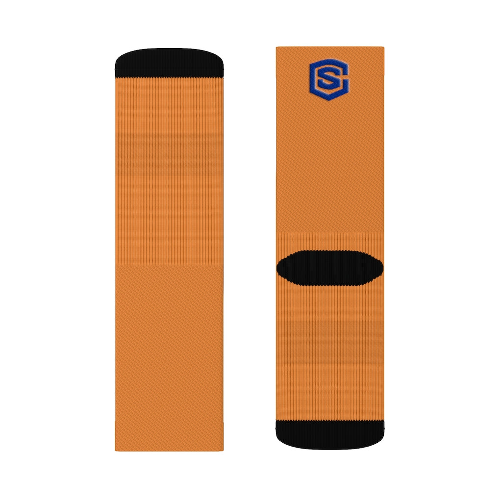 Orange Sublimation Socks Blue Logo