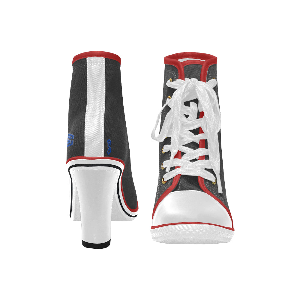 blue logo Women's Lace Up Chunky Heel Ankle Booties (Model 054)