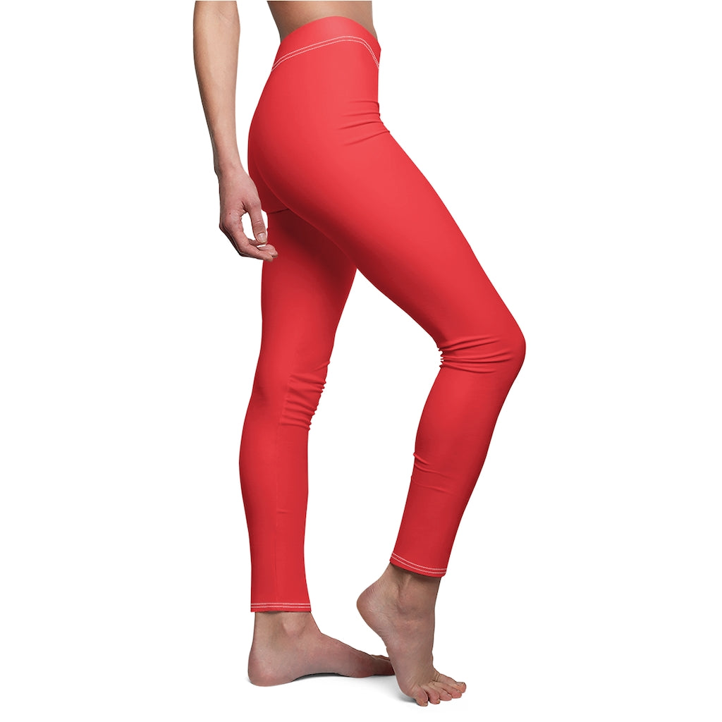 Red Women's Cut & Sew Casual Leggings White logo