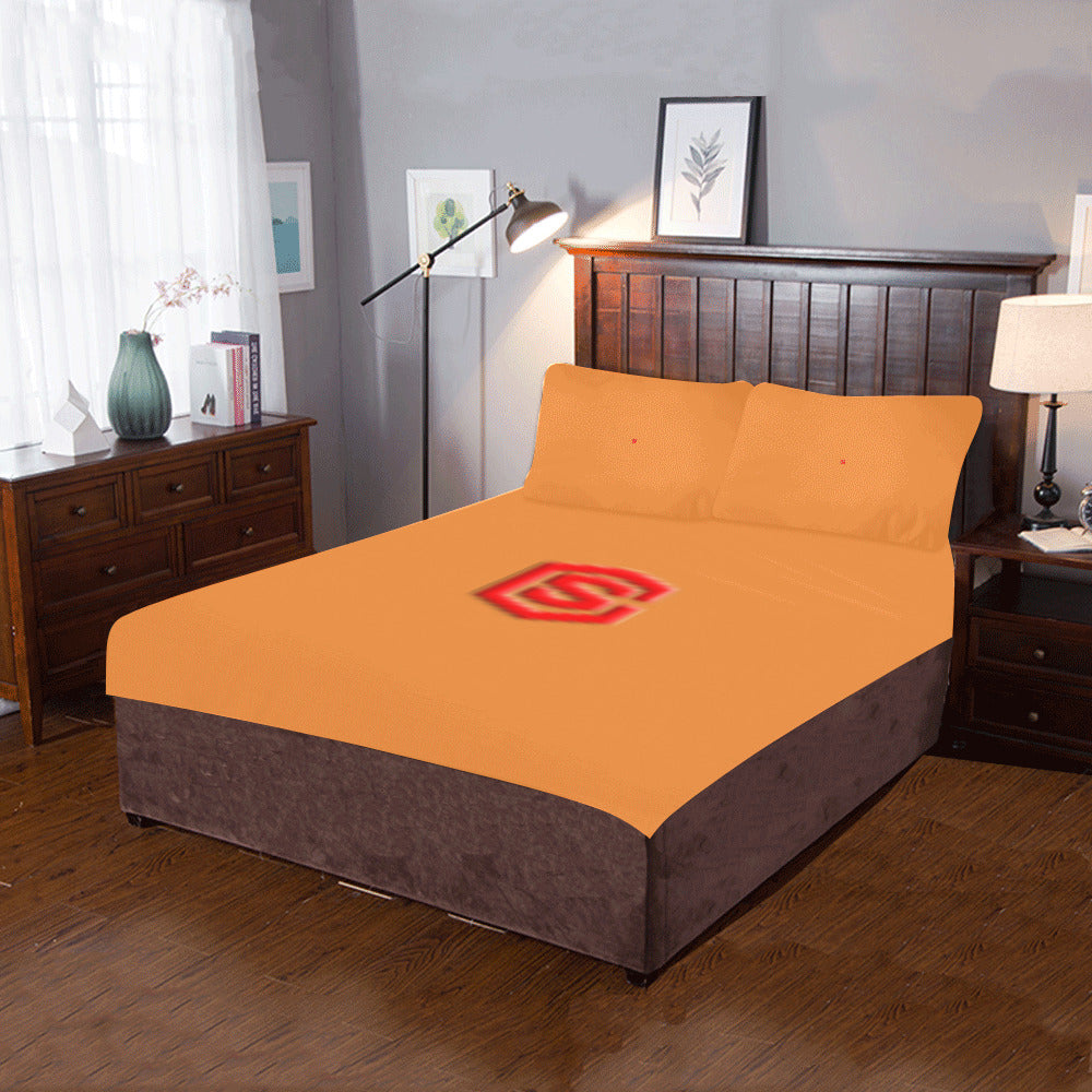 Orange Duvet Cover Red Logo 3-Piece Bedding Set (1 Duvet Cover 86"x70"; 2 Pillowcases 20"x30")(One Side)