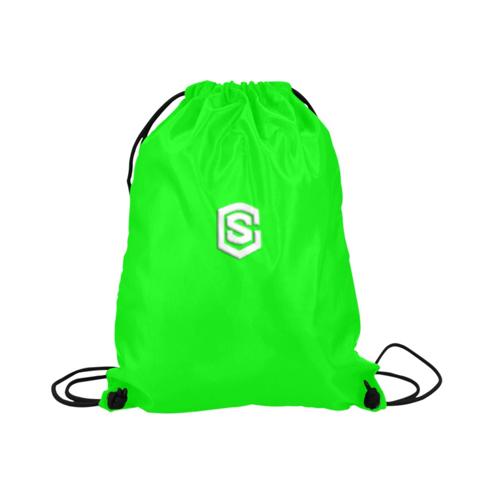 Green Drawstring Bags Large With White Logo Drawstring Bags (Model 1604) (Large)