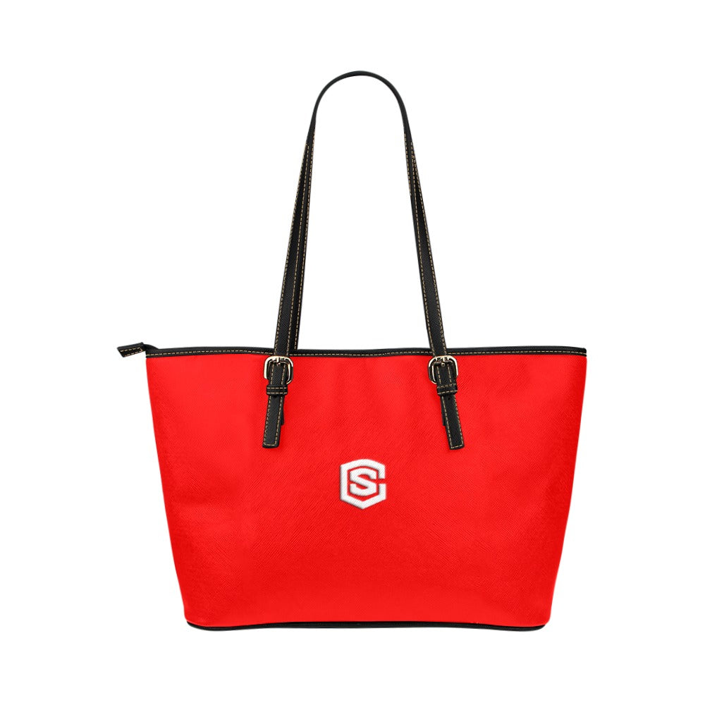 RED Leather Tote Bag WITH WHITE LOGO Leather Tote Bag (Model 1651) (Big)