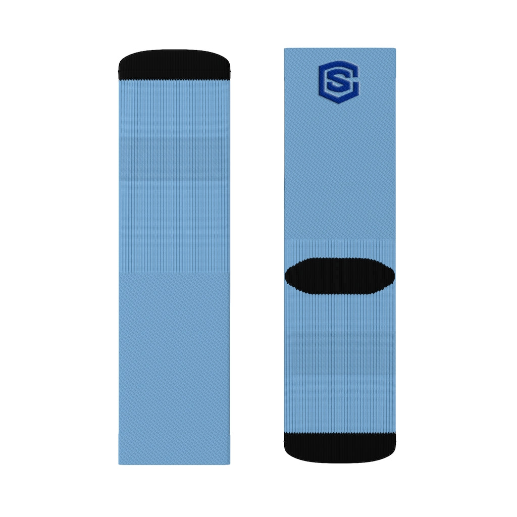 Light Blue Sublimation Socks Blue Logo