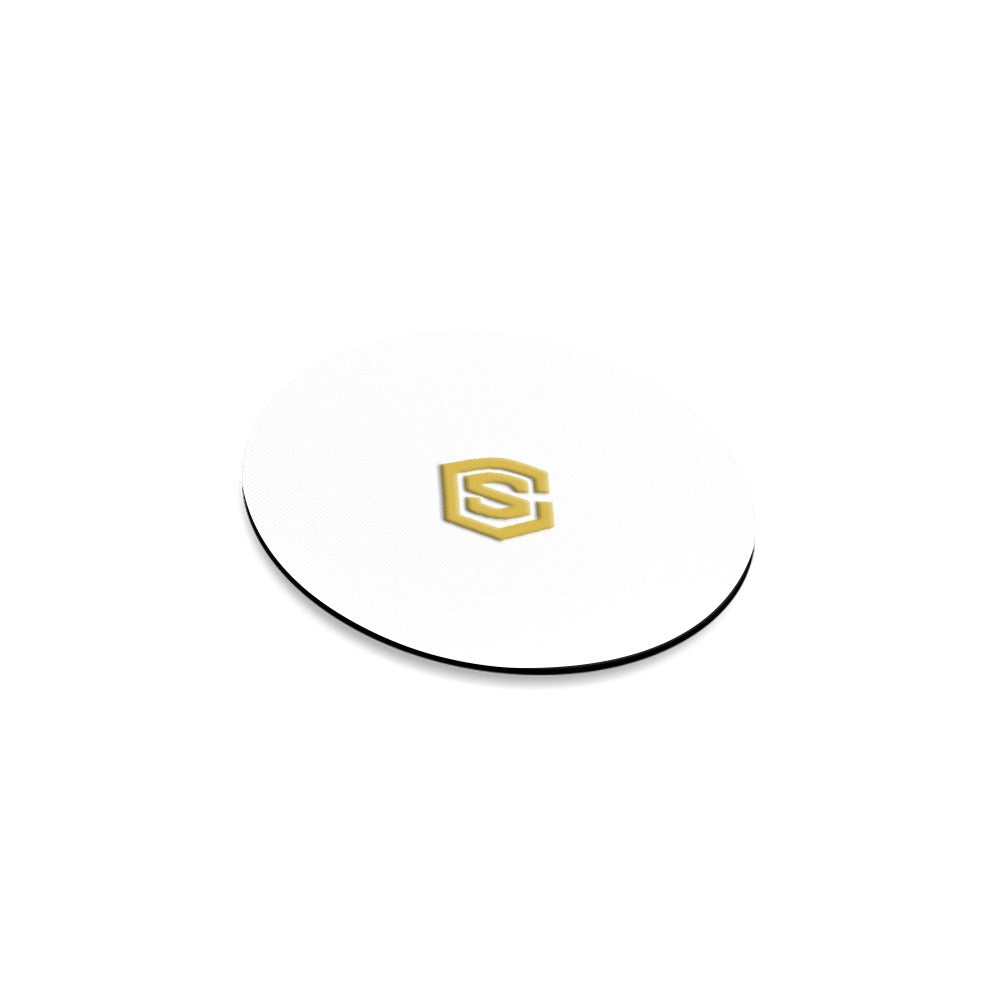 White Round Coaster with Gold Logo Round Coaster