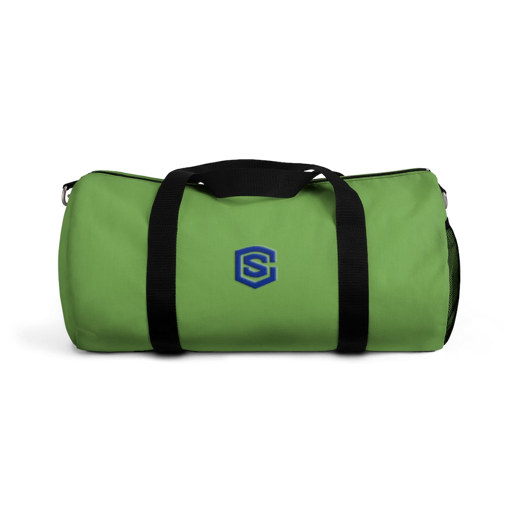 Green Duffel Bag Blue Logo