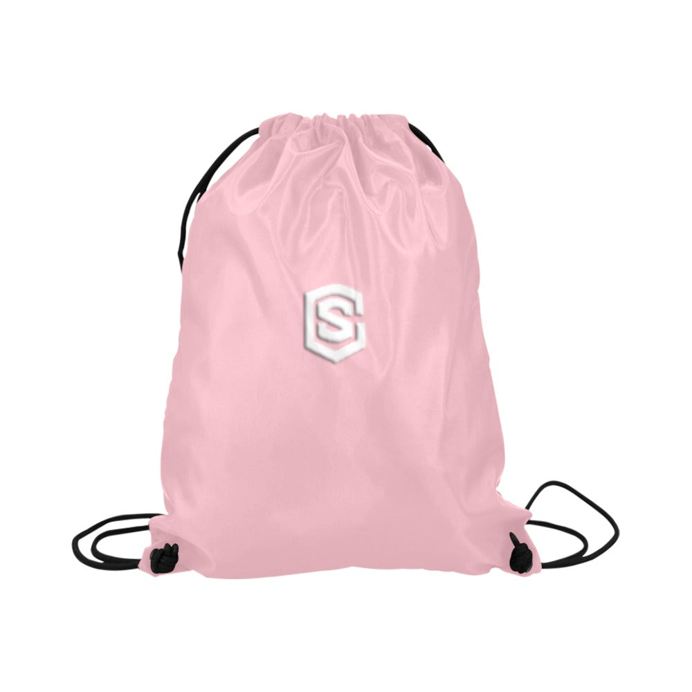 Pink Drawstring Bags Large With White Logo Drawstring Bags (Model 1604) (Large)