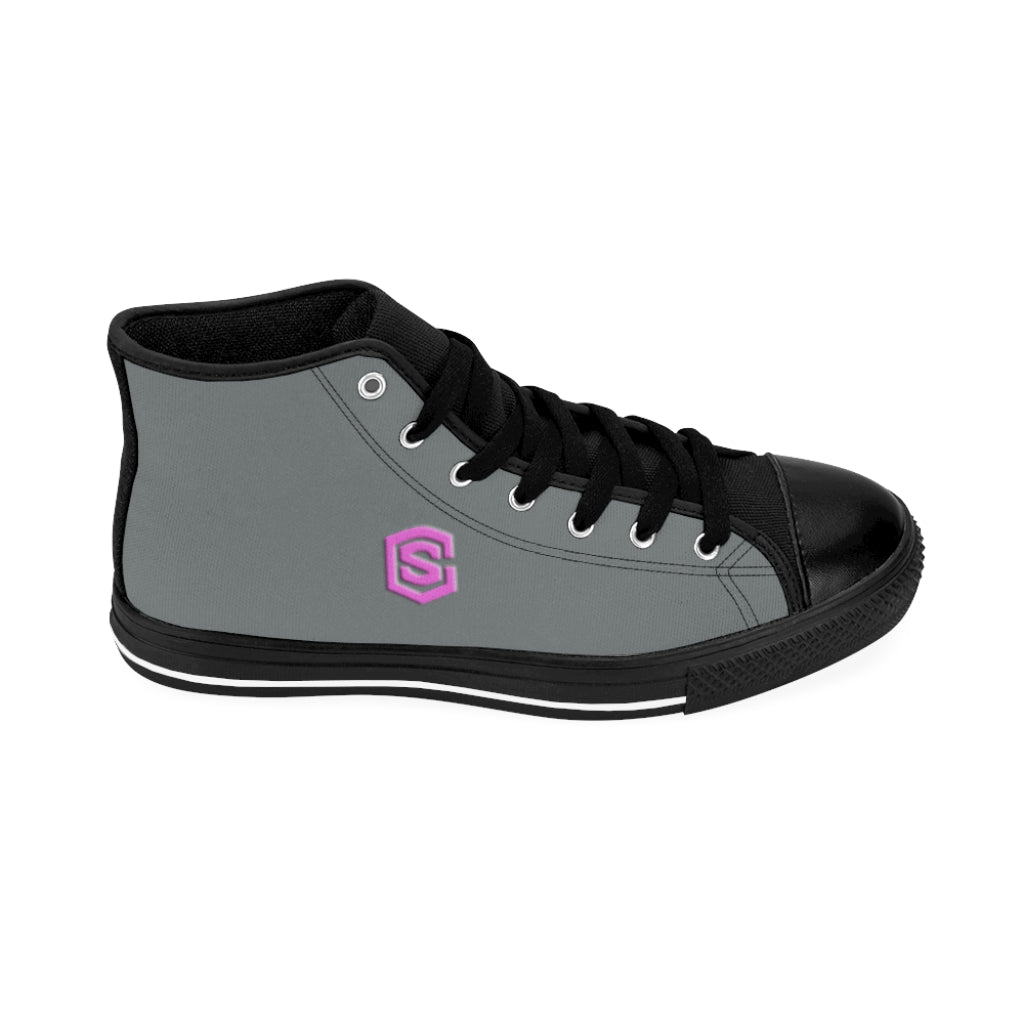 grey Men's High-top Sneakers pink logo
