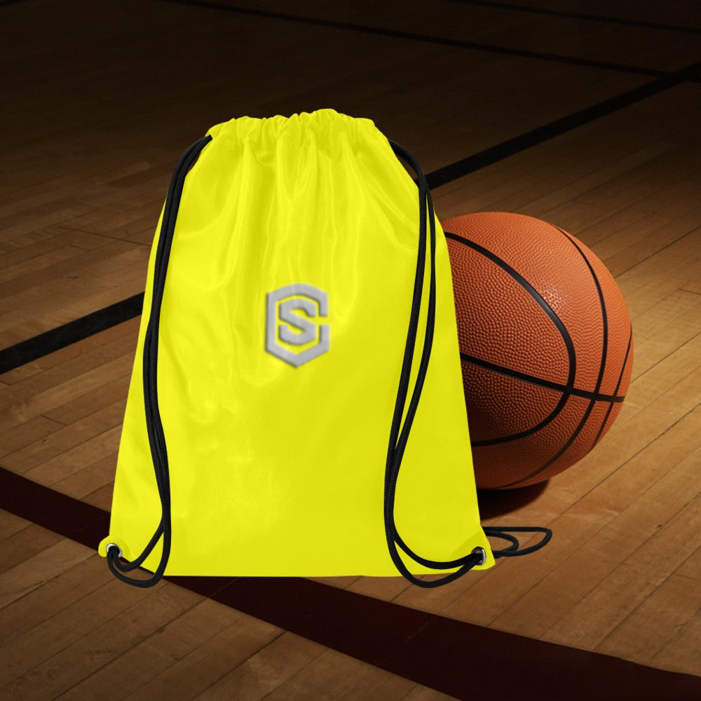 Yellow Drawstring Bags Large With Silver Logo Drawstring Bags (Model 1604) (Large)
