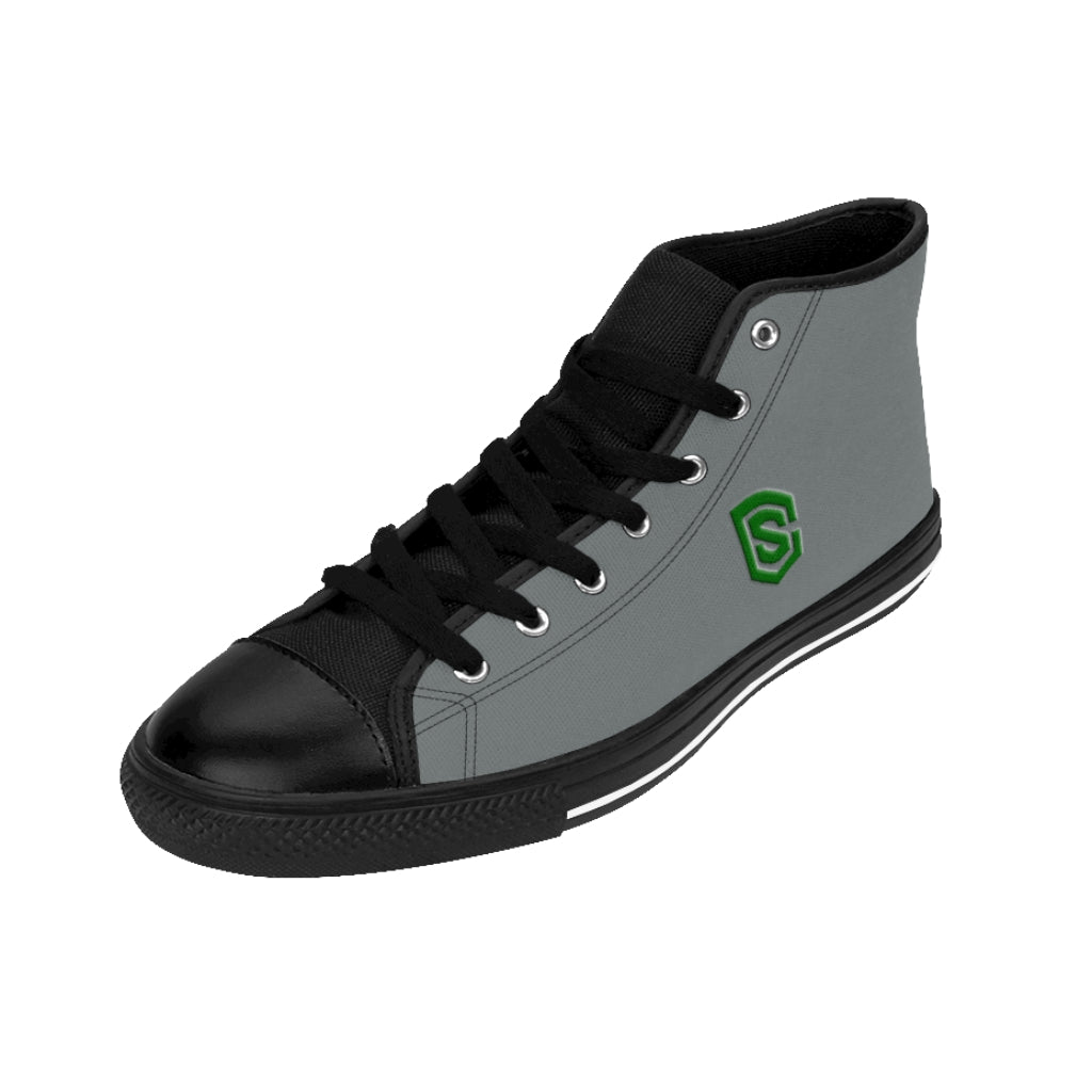 grey Men's High-top Sneakers green logo