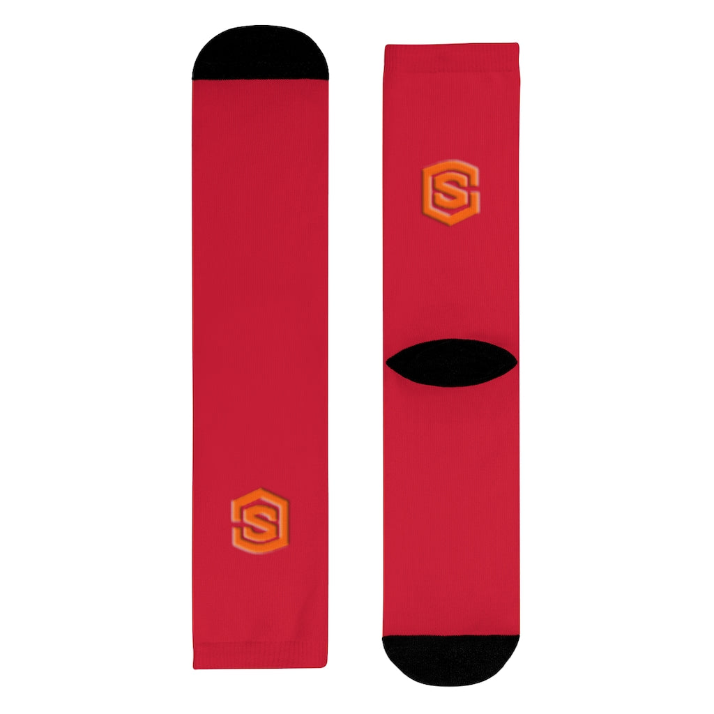 Red Sublimation Crew Socks (EU) Orange Logo