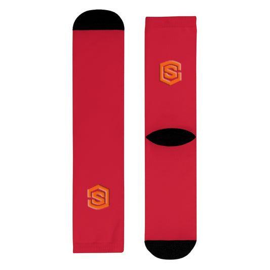 Red Sublimation Crew Socks (EU) Orange Logo