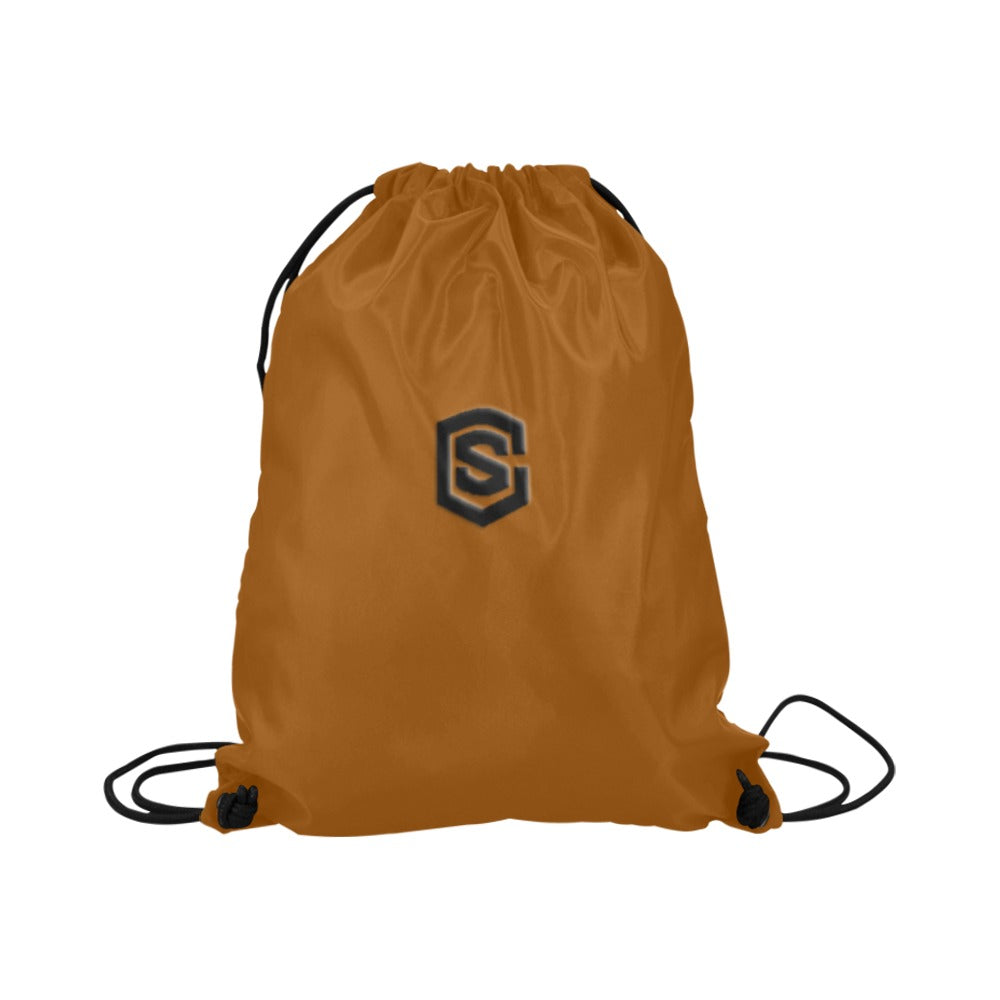 Brown Drawstring Bags Large With Black Logo Drawstring Bags (Model 1604) (Large)
