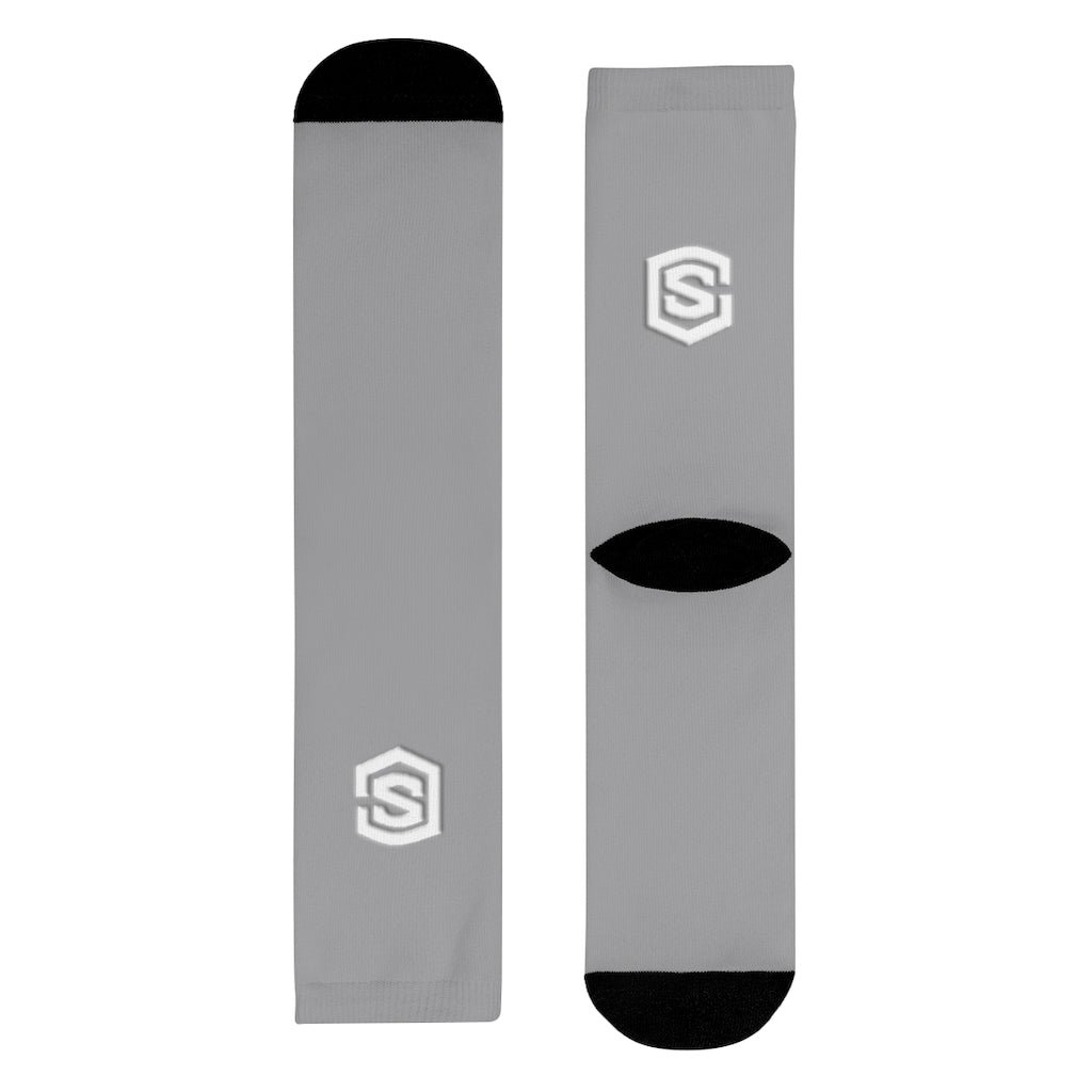 Grey Sublimation Crew Socks (EU) white Logo