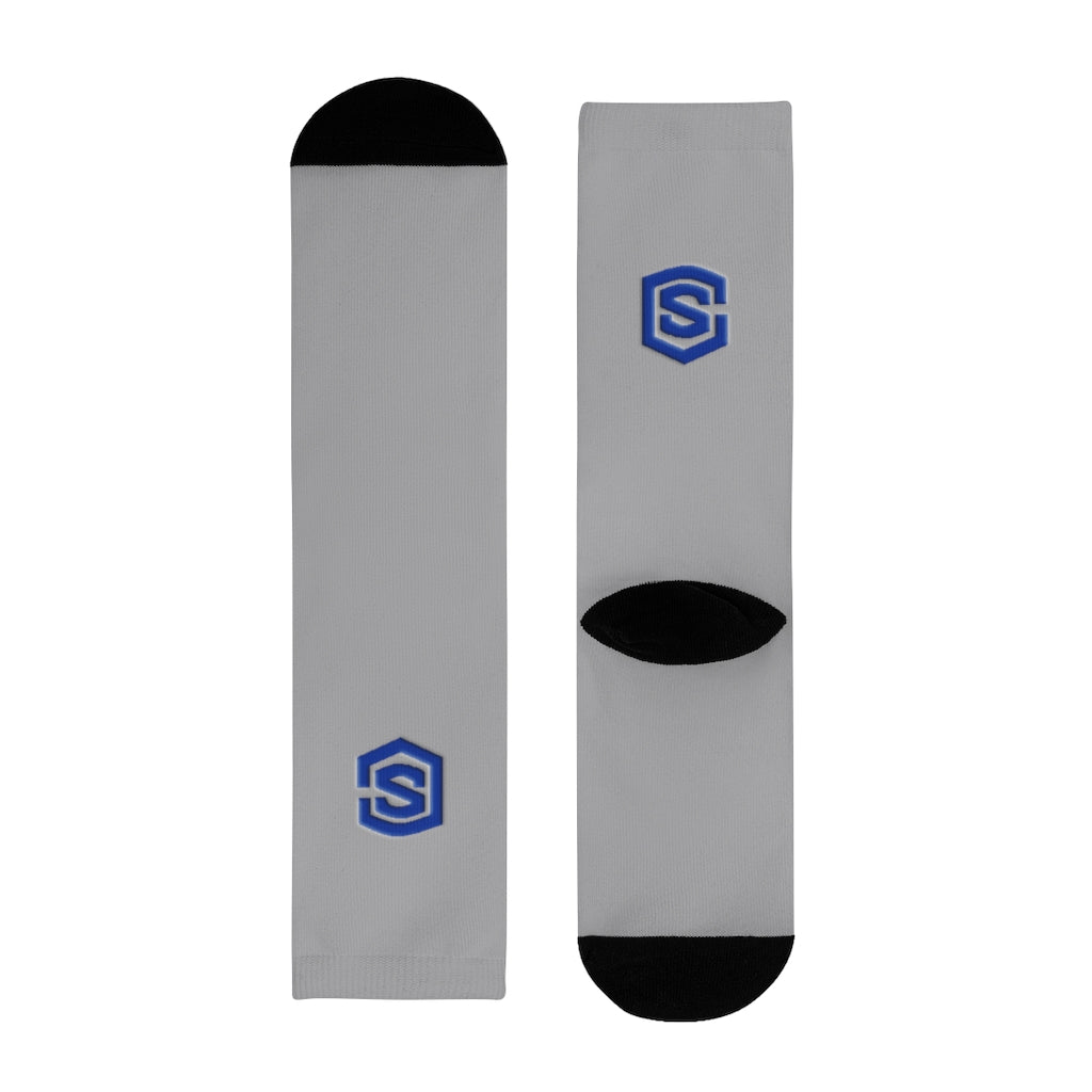 grey Sublimation Crew Socks (EU) Blue Logo