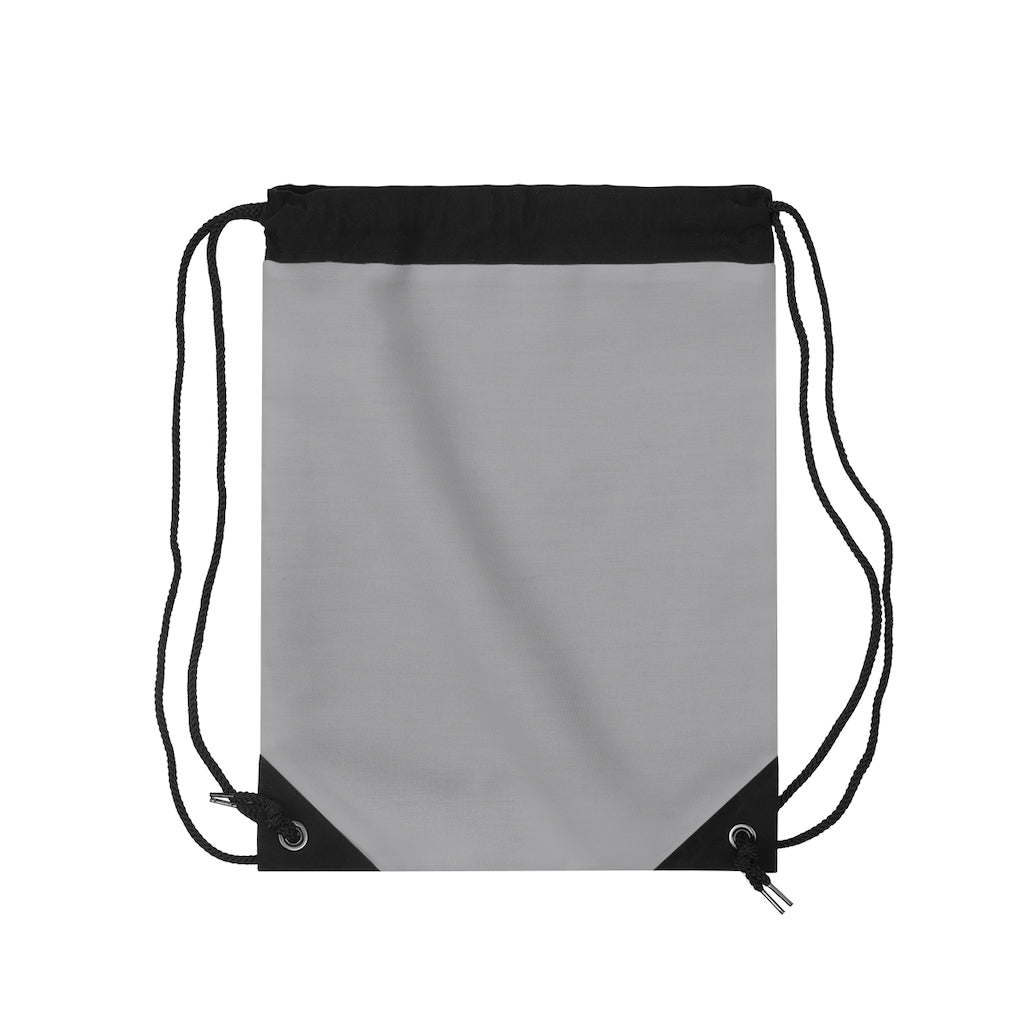 Grey Drawstring Bag Pink logo