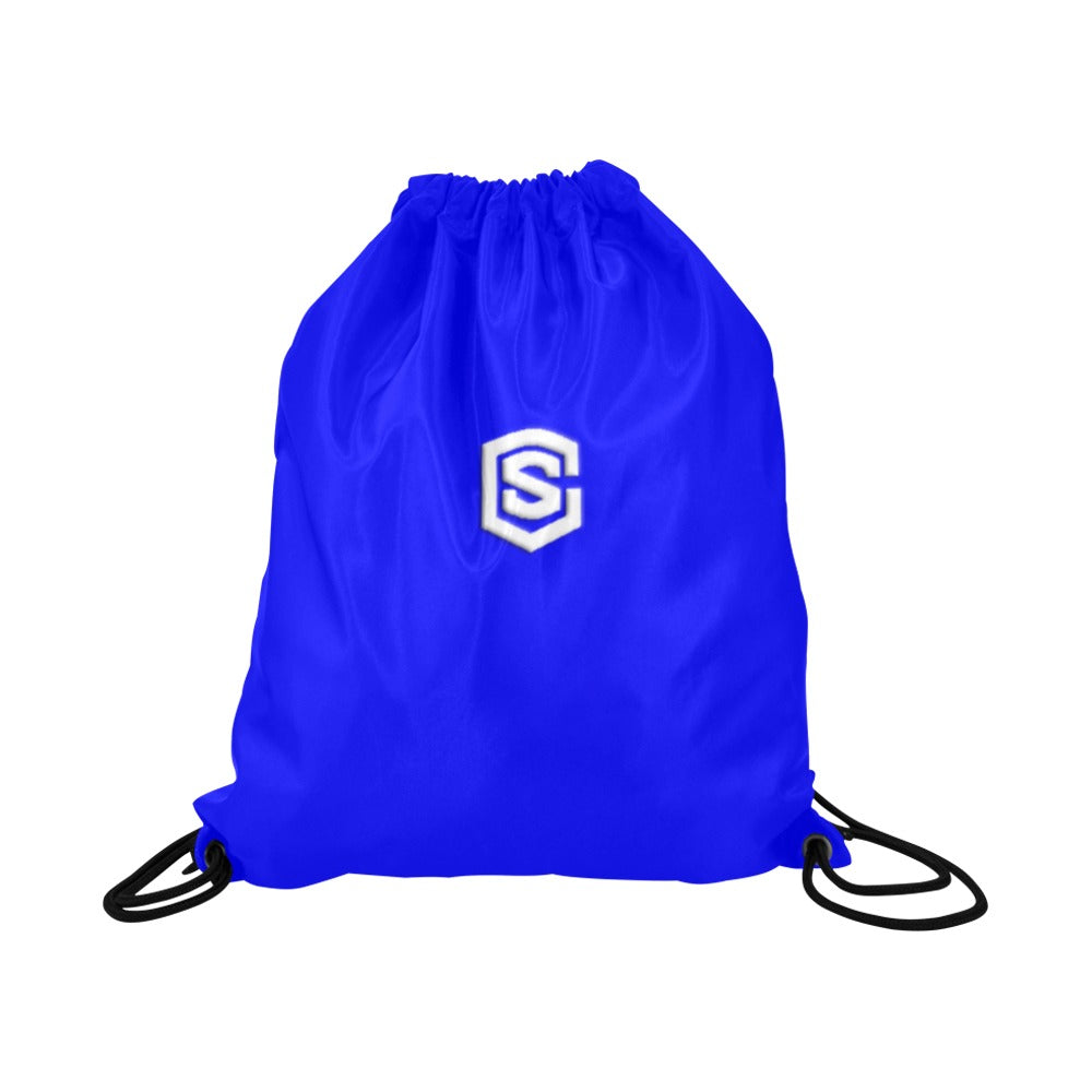 Blue Drawstring Bags Large With White Logo Drawstring Bags (Model 1604) (Large)