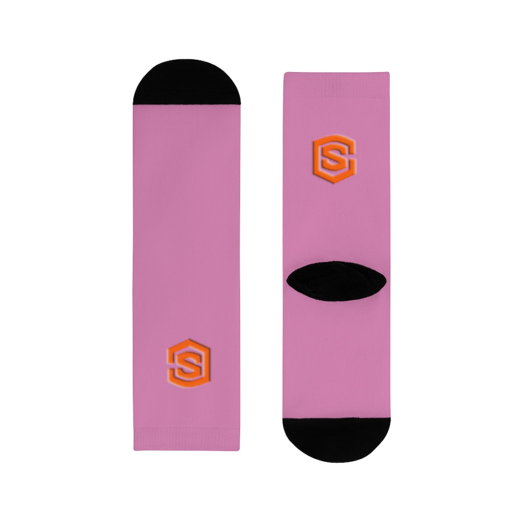 Pink Sublimation Crew Socks (EU) Orange Logo