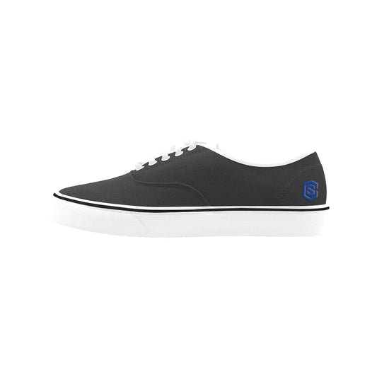 blue logo Classic Women's Canvas Low Top Shoes (Model E001-4)