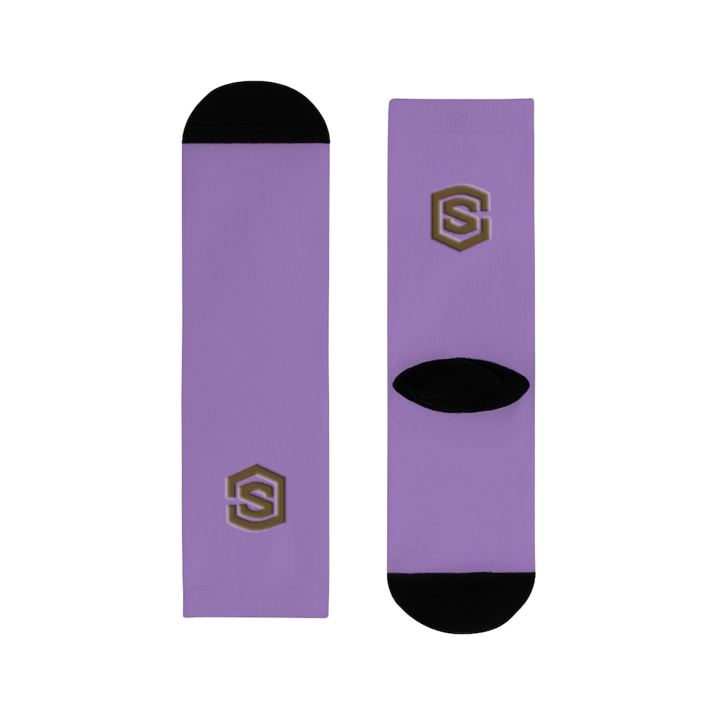 Purple Sublimation Crew Socks (EU) Brown Logo