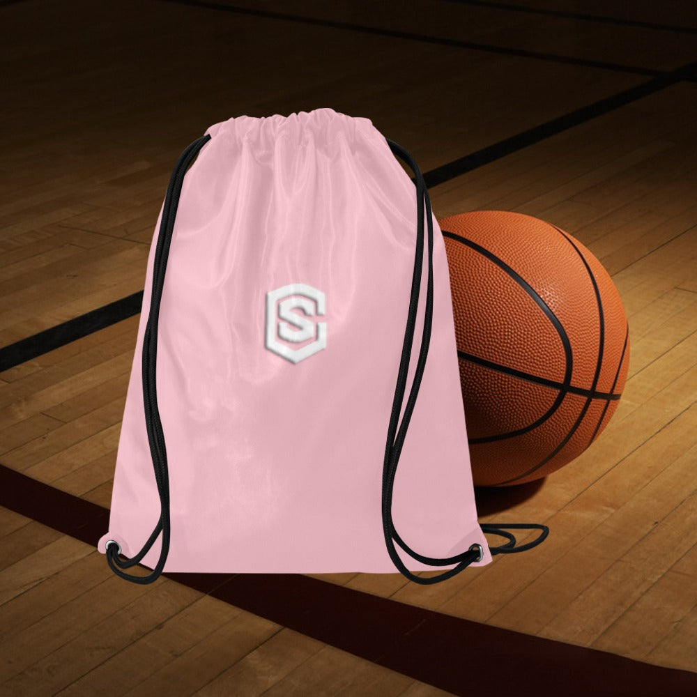 Pink Drawstring Bags Large With White Logo Drawstring Bags (Model 1604) (Large)