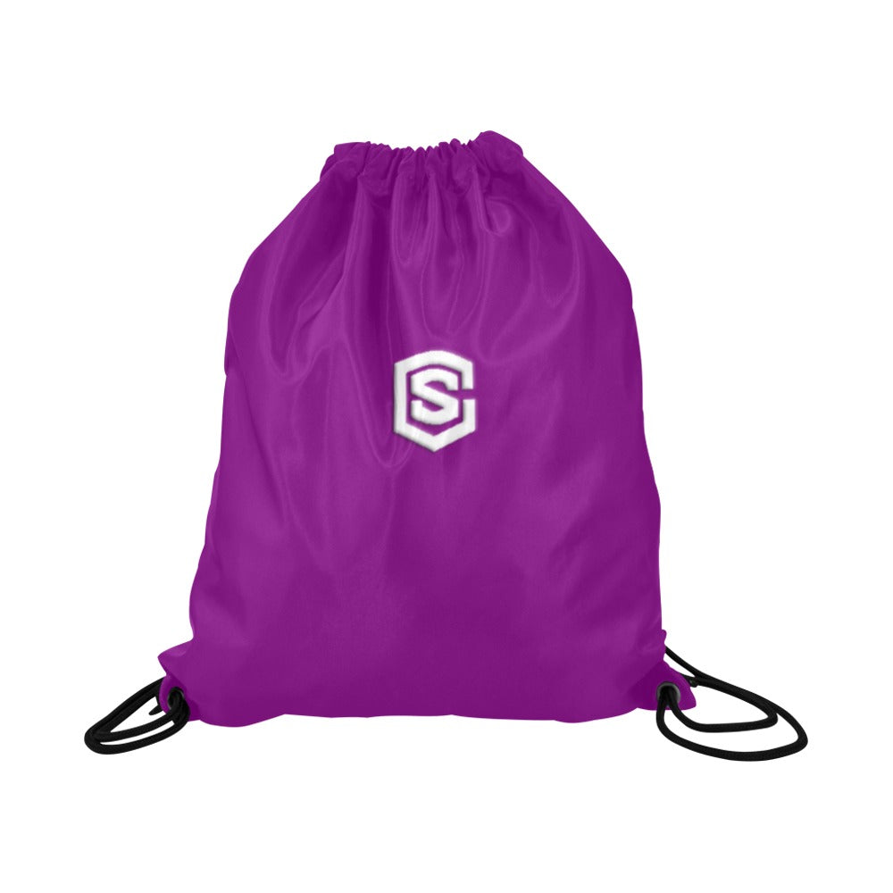 Purple Drawstring Bags Large With White Logo Drawstring Bags (Model 1604) (Large)