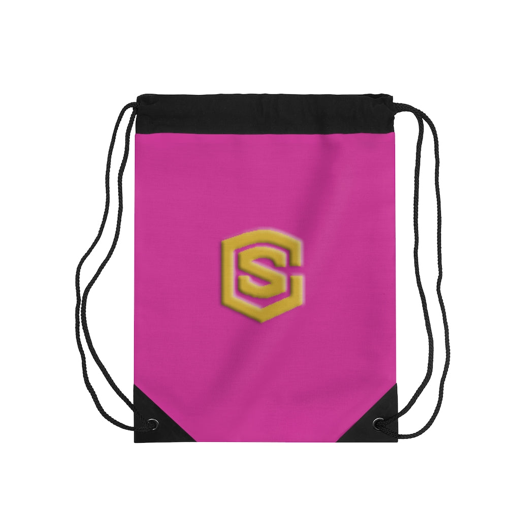 Pink Drawstring Bag Gold logo