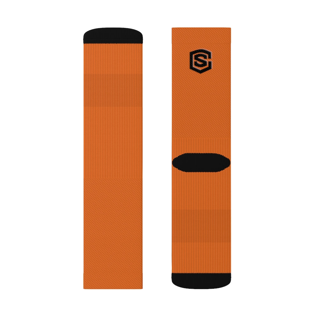 Orange Sublimation Socks Black Logo
