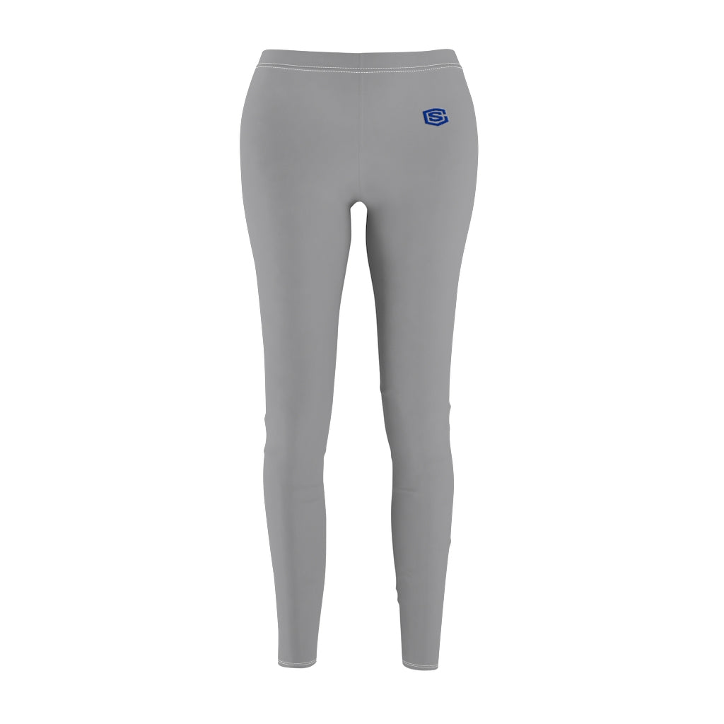 Grey Women's Cut & Sew Casual Leggings Blue logo