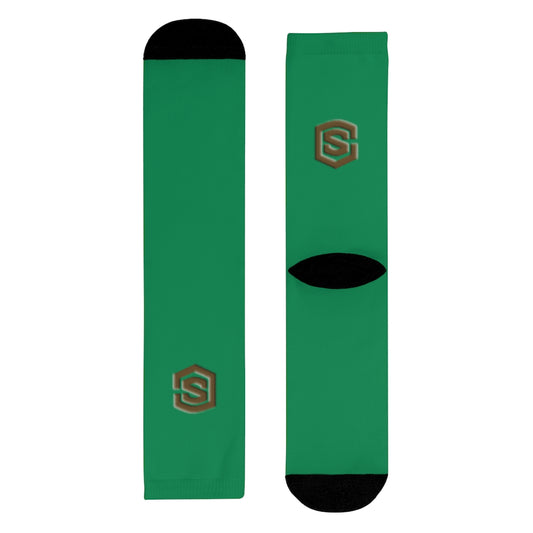Green Sublimation Crew Socks (EU) Brown Logo