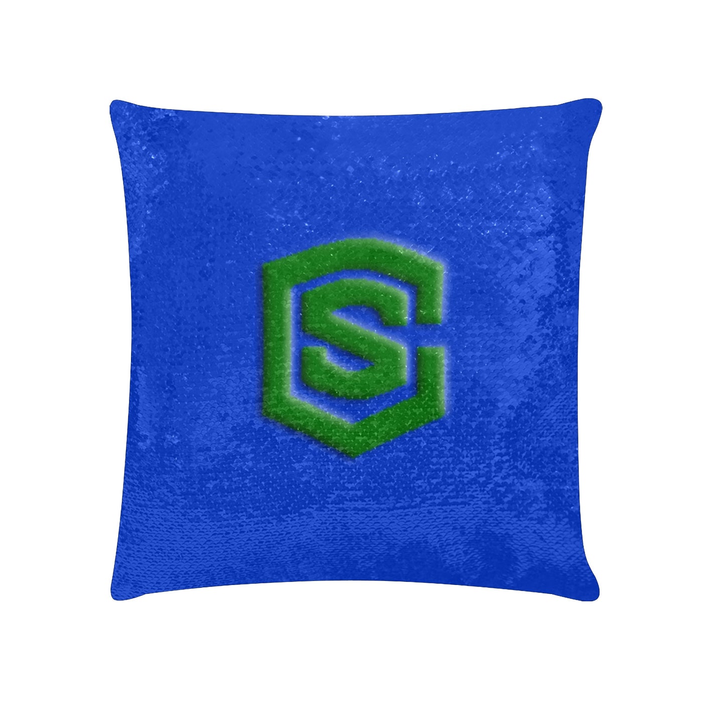 Blue Custom Sequin Pillow Green Logo Custom Sequin Pillow Case 18"x18"