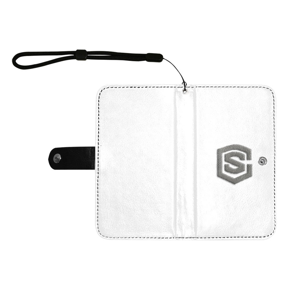 White Flip Leather Purse for Mobile Phone(Model1703)(Large) with Gray Logo Flip Leather Purse for Mobile Phone(Model1703)(Large)