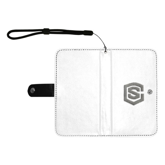 White Flip Leather Purse for Mobile Phone(Model1703)(Large) with Gray Logo Flip Leather Purse for Mobile Phone(Model1703)(Large)