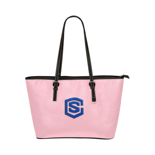 PINK Leather Tote Bag WITH BLUE LOGO Leather Tote Bag (Model 1651) (Big)