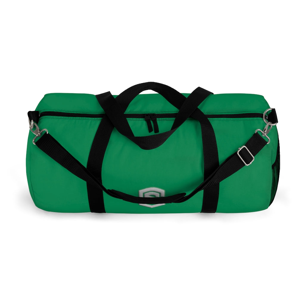 Green Duffel Bag Silver Logo