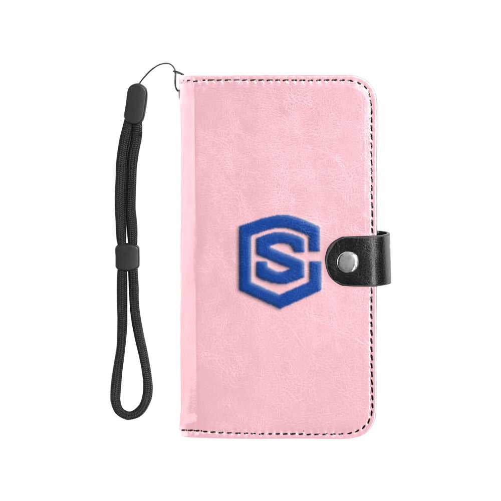 Pink Flip Leather Purse for Mobile Phone(Model1703)(Large) with Blue Logo Flip Leather Purse for Mobile Phone(Model1703)(Large)