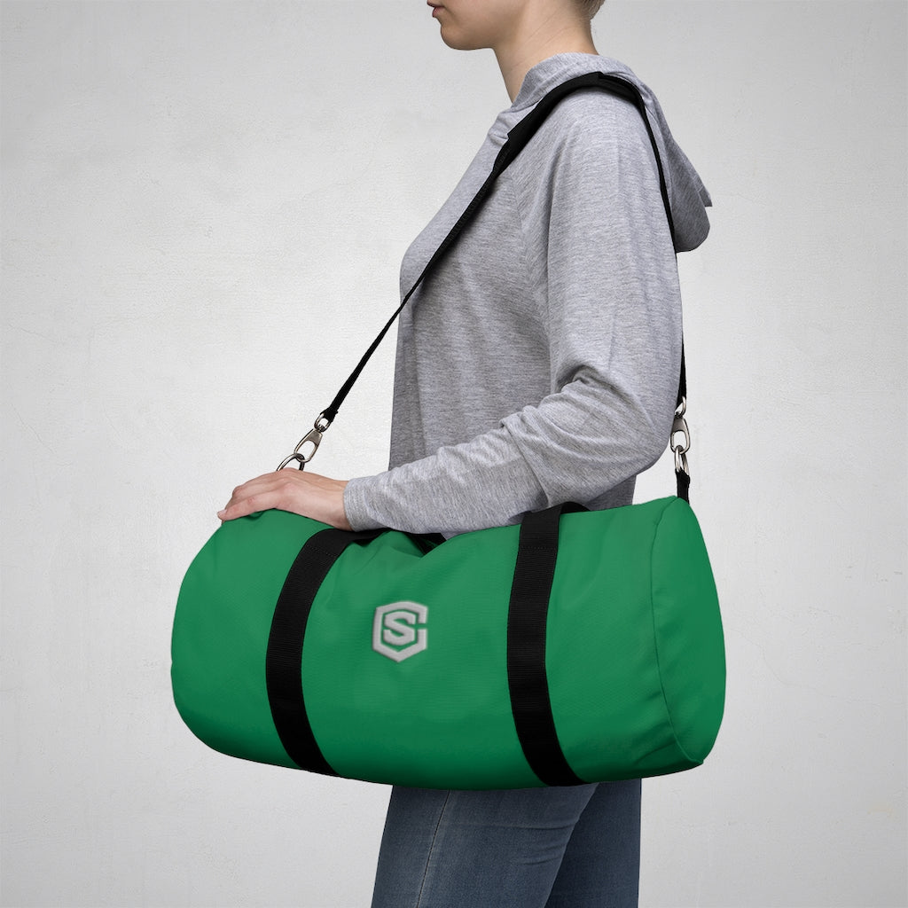 Green Duffel Bag Silver Logo