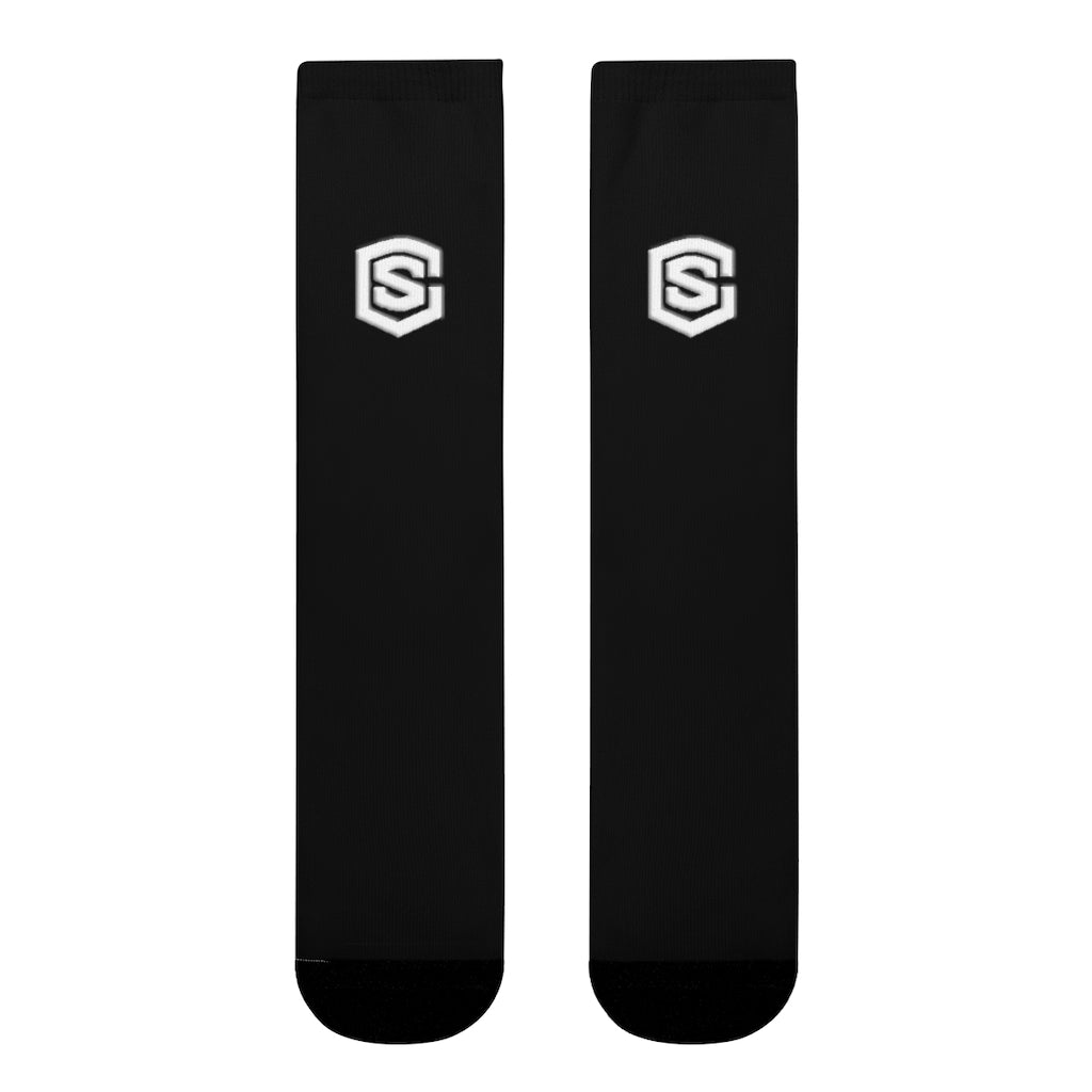 Black Sublimation Crew Socks (EU) white Logo