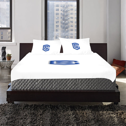 White Duvet Cover Blue Logo 3-Piece Bedding Set (1 Duvet Cover 86"x70"; 2 Pillowcases 20"x30")(One Side)