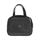 BLACK  LEATHER TOP HANDLE HANDBAG  brown logo Leather Top Handle Handbag (Model 1662)