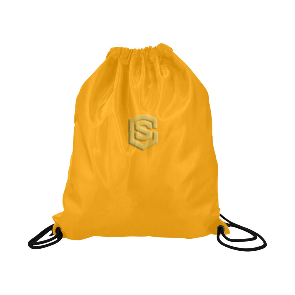 Orange Drawstring Bags Large With Gold Logo Drawstring Bags (Model 1604) (Large)