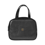 BLACK  LEATHER TOP HANDLE HANDBAG  brown logo Leather Top Handle Handbag (Model 1662)