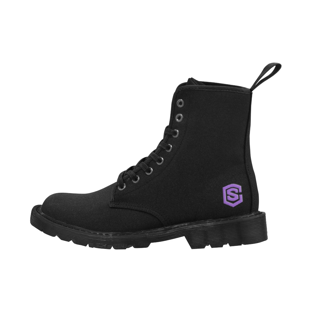 BLACK MARTAIN BOOTS FOR  WOMEN  Purple Logo Martin Boots for Women (Black) (Model 1203H)