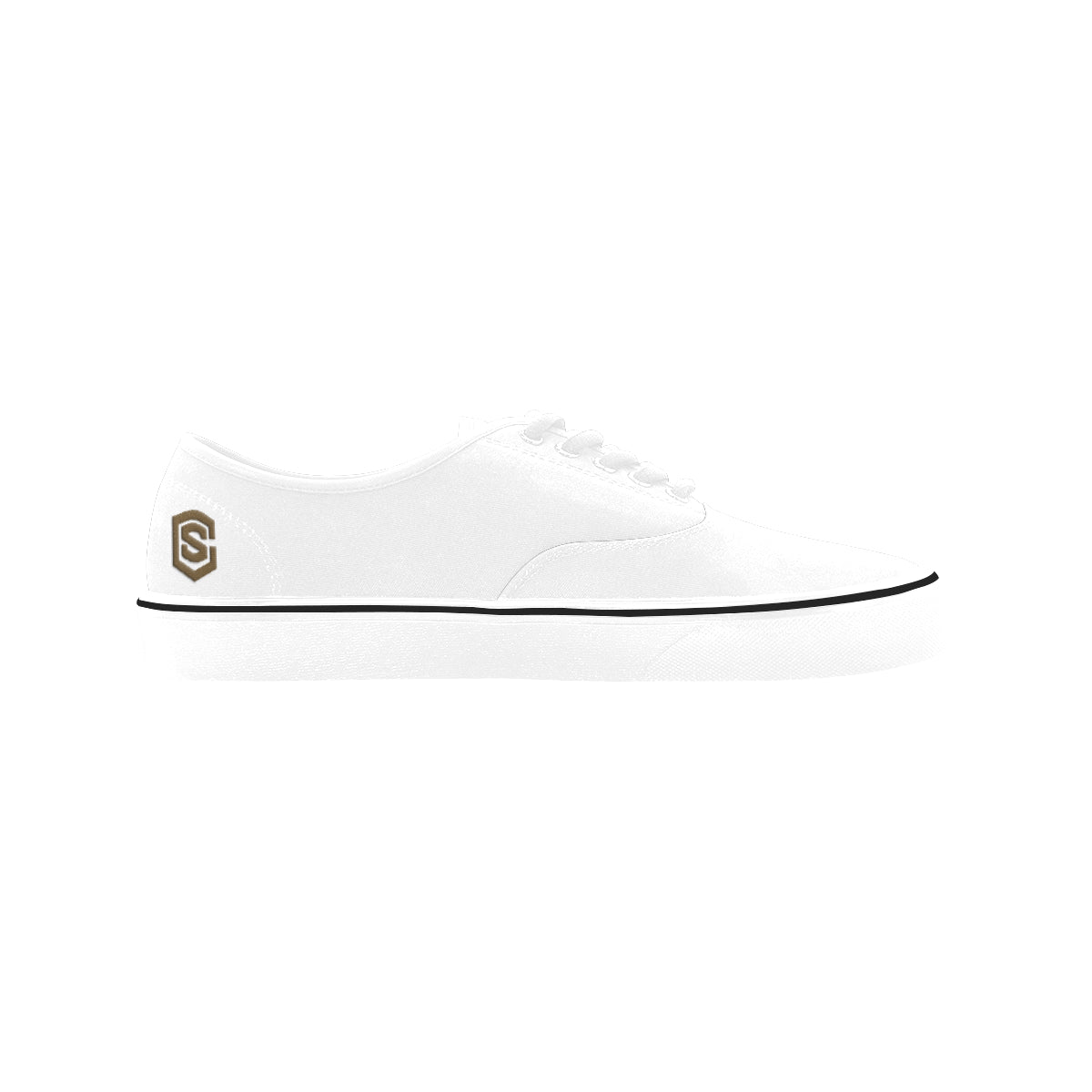 brown logo Classic Women's Canvas Low Top Shoes (Model E001-4)