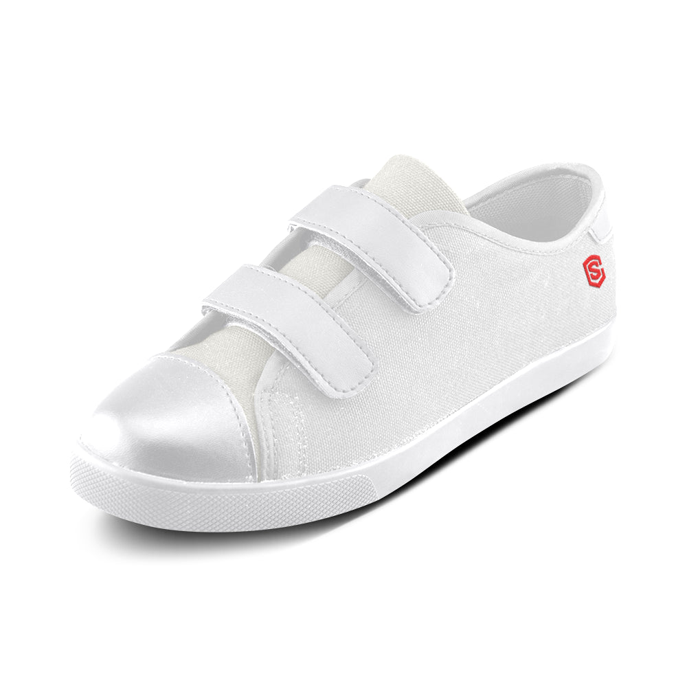 GRAY CANVAS KID SHOES red logo Velcro Canvas Kid's Shoes (Model 008)