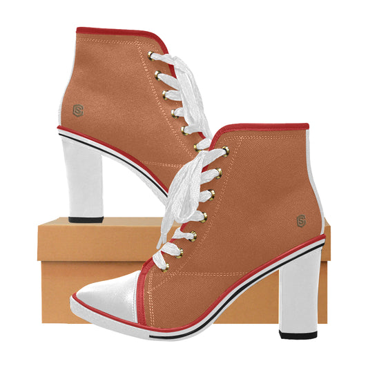 brown logo Women's Lace Up Chunky Heel Ankle Booties (Model 054)