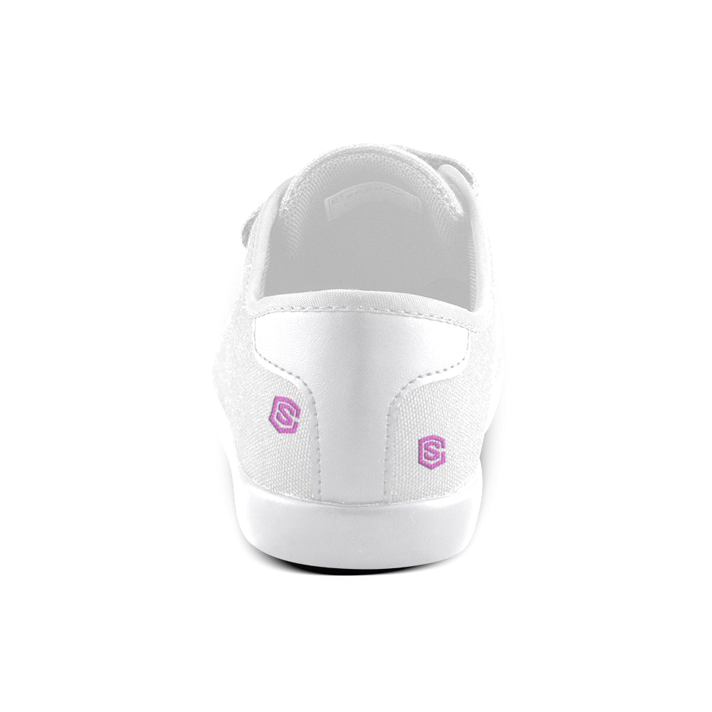 GRAY CANVAS KID SHOES pink logo Velcro Canvas Kid's Shoes (Model 008)