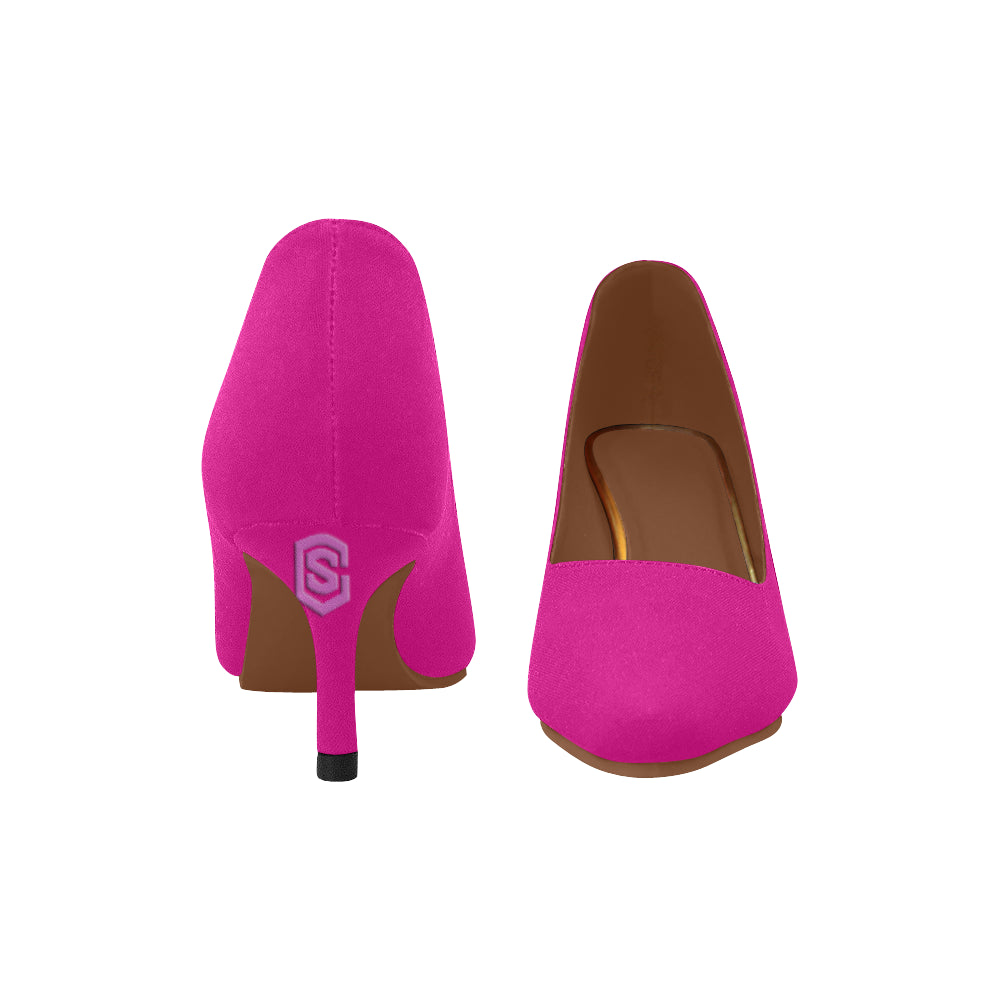 PURPLE Women's Pointed Toe Low Heel Pumps pink logo Women's Pointed Toe Low Heel Pumps (Model 053)
