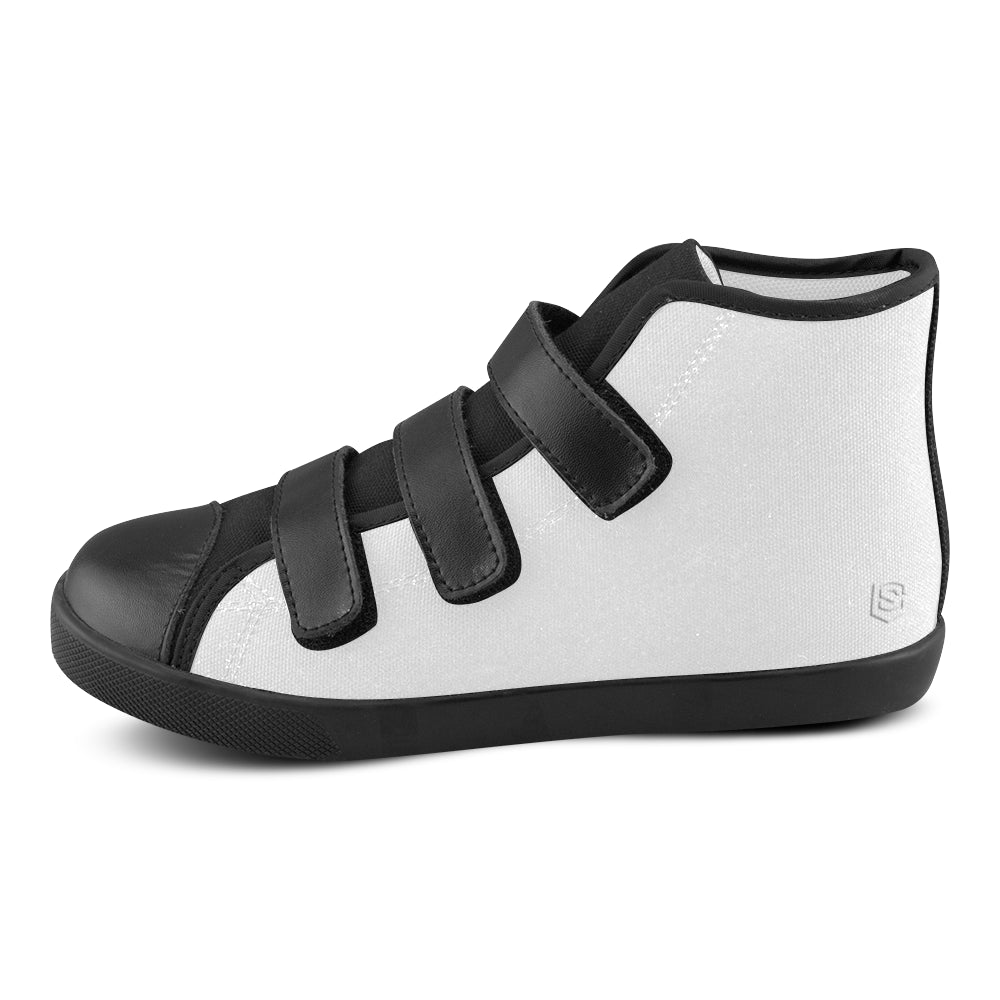 GRAY CANVAS KID SHOES white logo Velcro High Top Canvas Kid's Shoes (Model 015)
