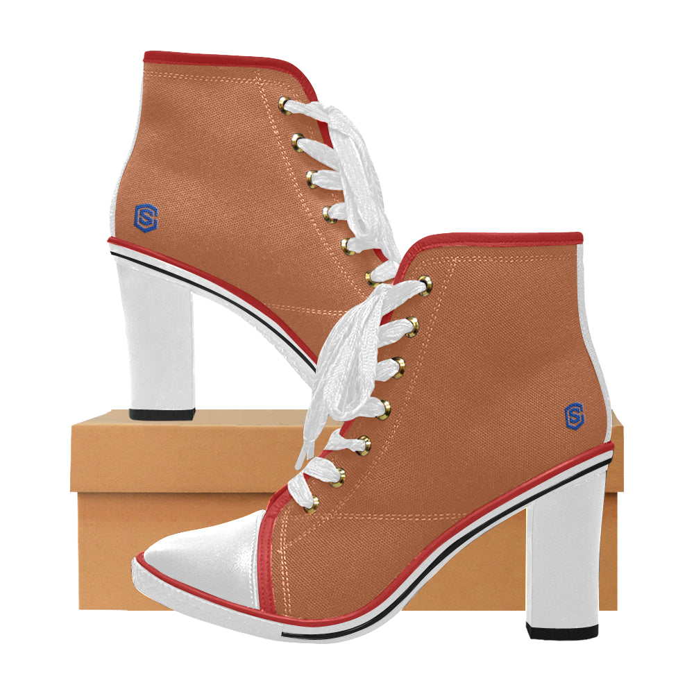 blue logo Women's Lace Up Chunky Heel Ankle Booties (Model 054)